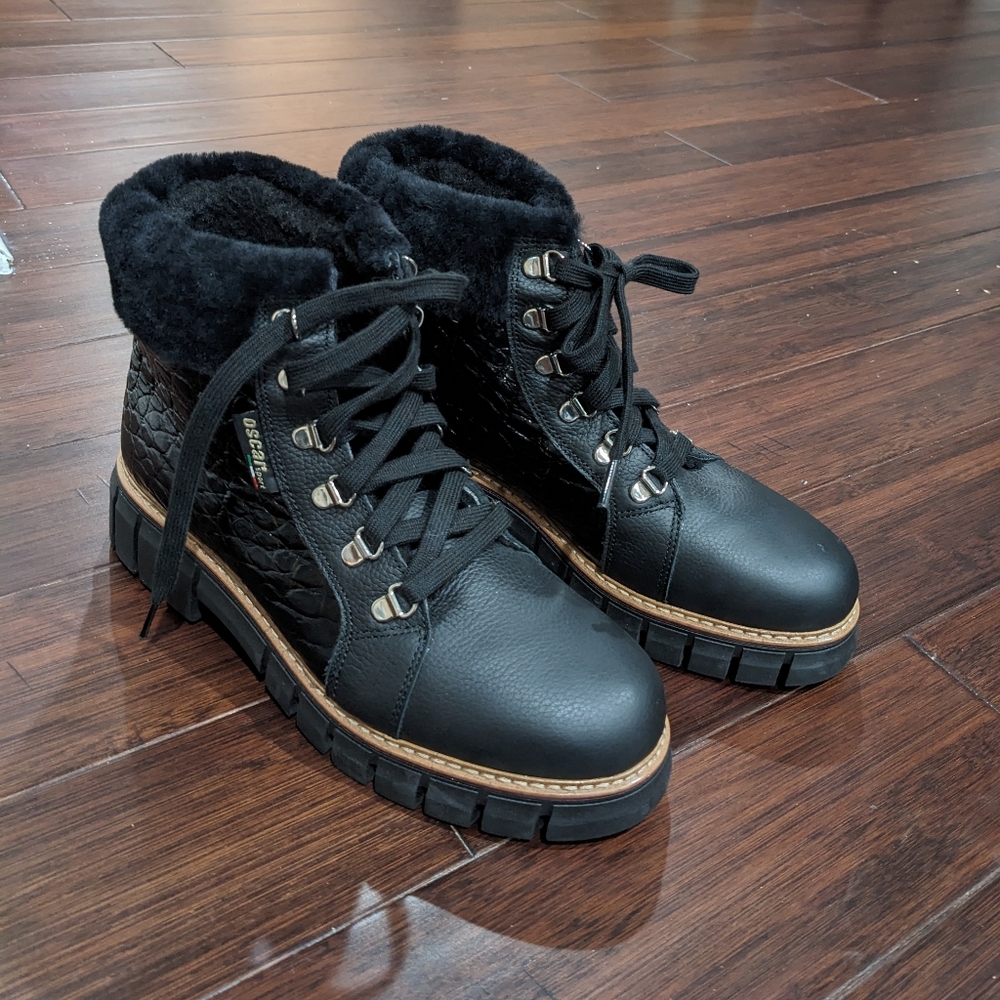 Oscar Sport black leather lace up winter boots